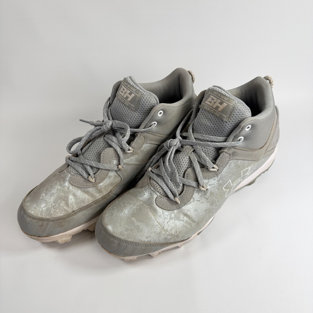 Under‎ Armour Harper 8 Mid RM Baseball Cleats Grey Metallic Mens Size 11.5